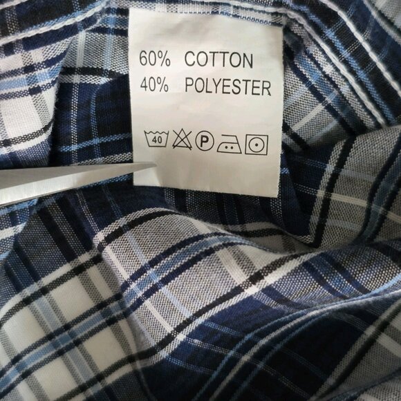 Sondergaard Casual Shirt Men 16 Blue White Plaid LS Buttons Collar Fitted Cotton - Picture 12 of 16